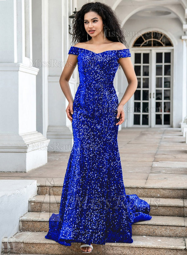 Royal Blue Sequin Off the Shouolder Evening Dresses