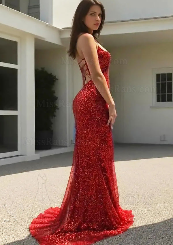 Red Scoop Sheath Halter Corset Back Long Prom Dress