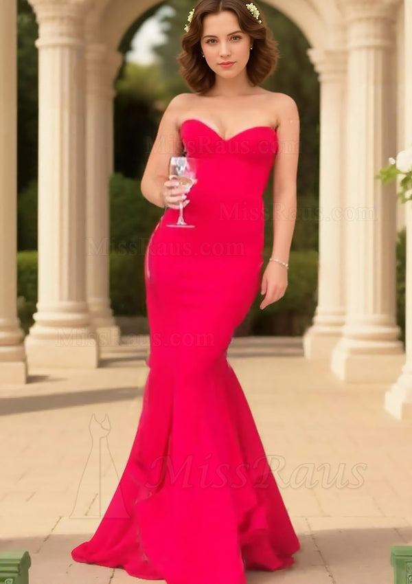 Red Mermaid Sweetheart Satin Long Corset Back Prom Dress