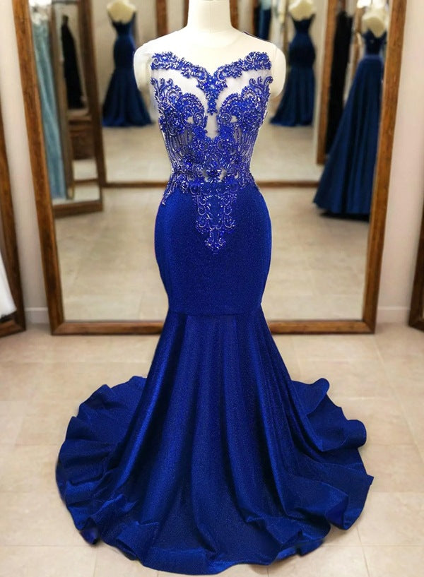 Royal Blue Beaded Mermaid Formal Evening Dress / Prom Gowns