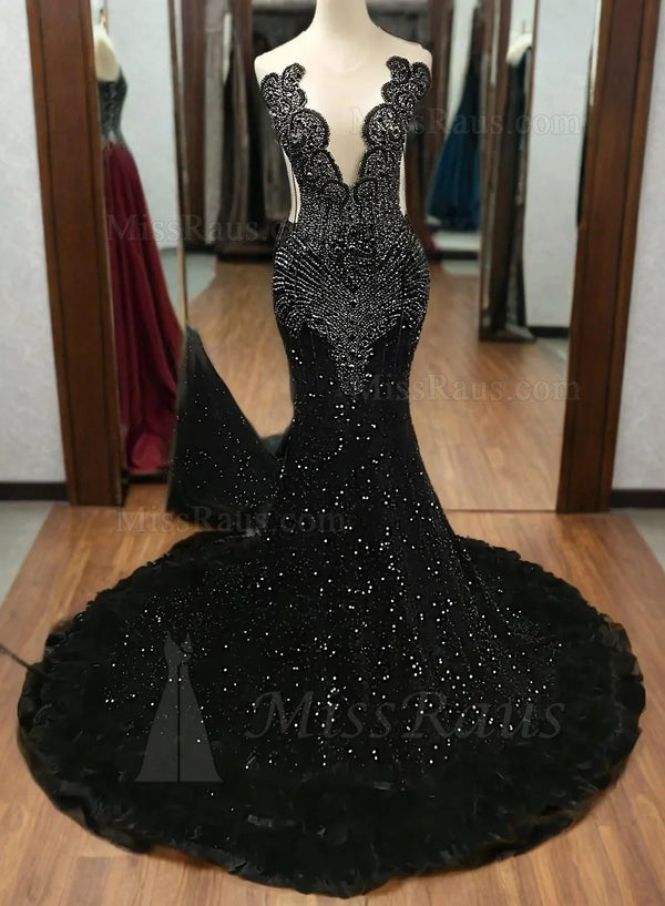 Mermaid Black Sequence Beaded With Diamonds Long Prom Dress