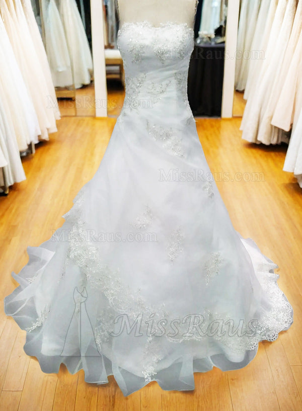 Strapless Organza Pleated A Line Wedding Dress With Applique