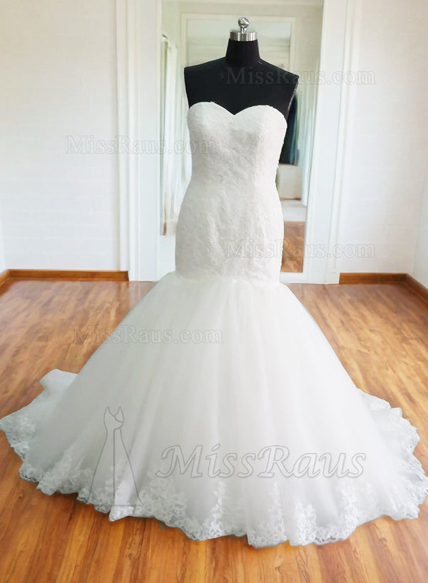 Mermaid Sweetheart Tulle With Applique Long Wedding Dress