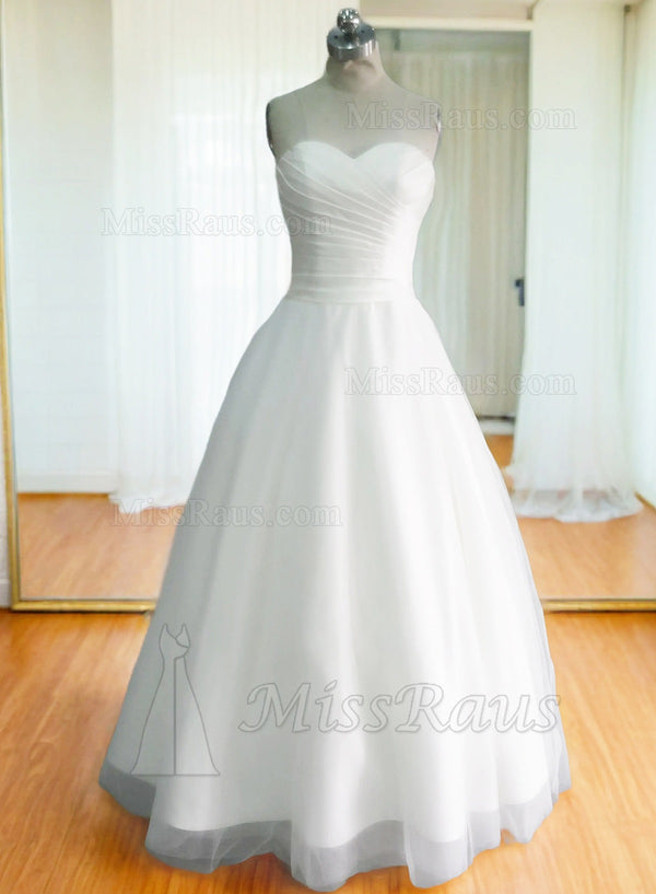 A Line Sweetheart Pleated Tulle Beach Wedding Dress