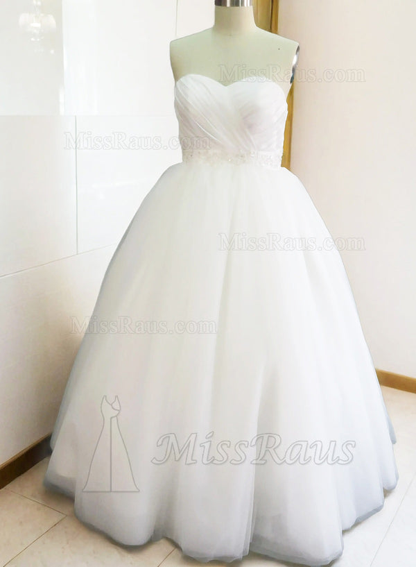 A Line Sweetheart Pleated Tulle Plus Size Wedding Dress