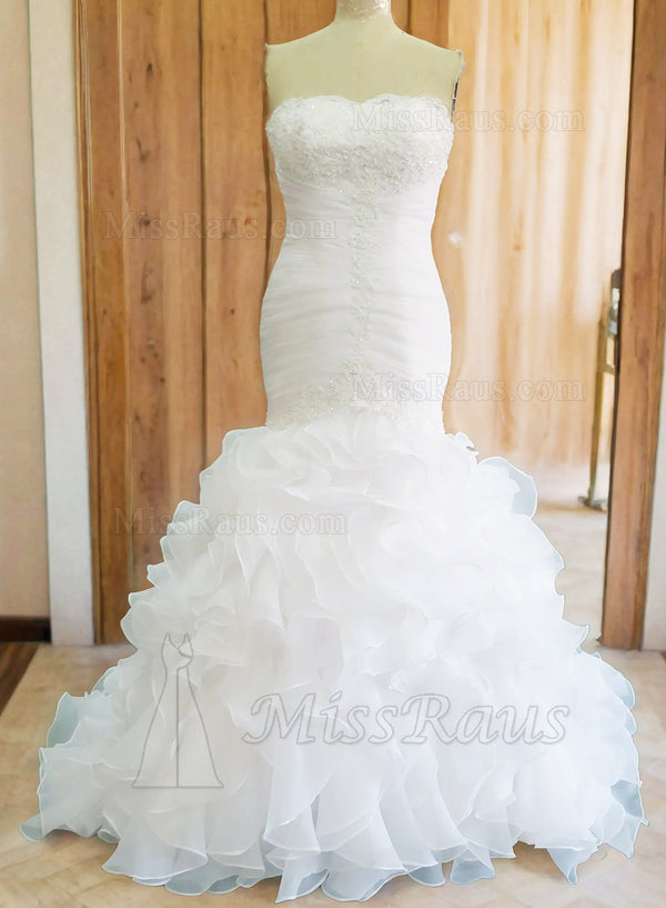 Mermaid Sweetheart Organza Strapless Beaded Wedding Dress