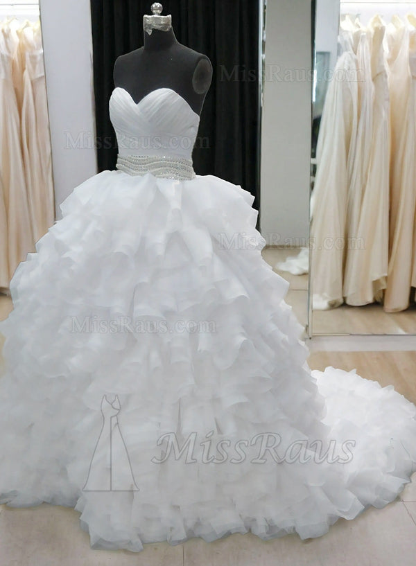 Sweetheart Beaded Ruched And Layered Ball Gown Wedding Dress