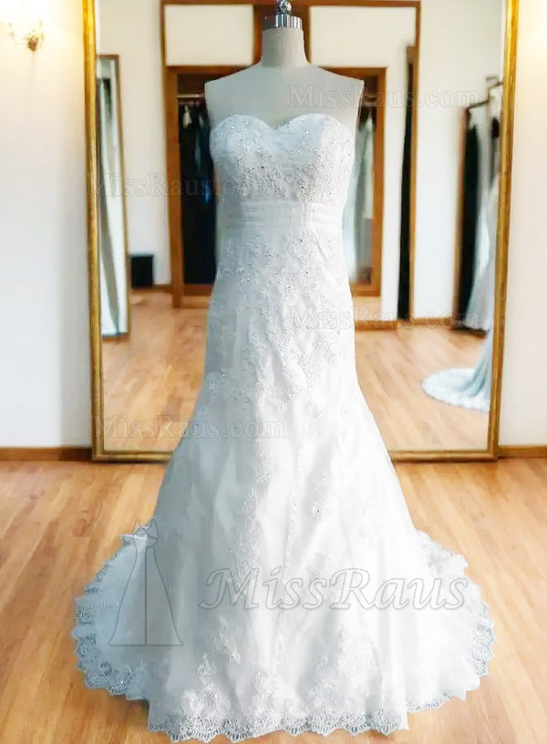 2024 Sheath Sweetheart Lace Beaded Long Wedding Dress