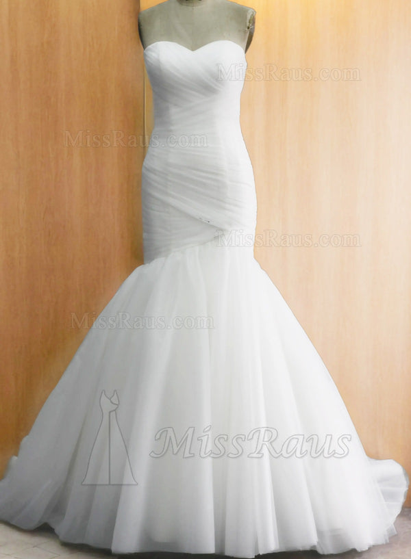 Sweetheart Pleated Mermaid Strapless Long Wedding Dress