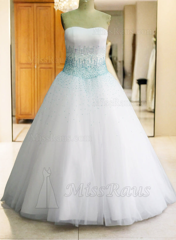 Beaded Strapless Tulle Corset Back Ball Gown Wedding Dress