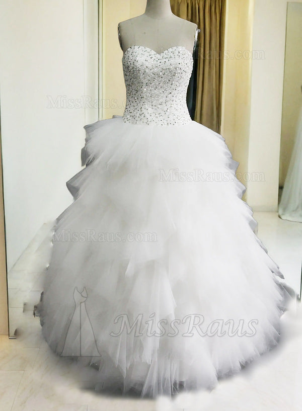 Beaded Sweetheart Tulle layered Ball Gown Wedding Dress