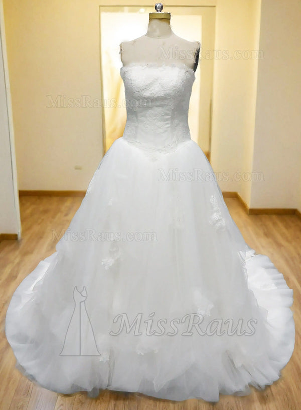 2024 A Line Strapless Tulle With Lace Wedding Dress