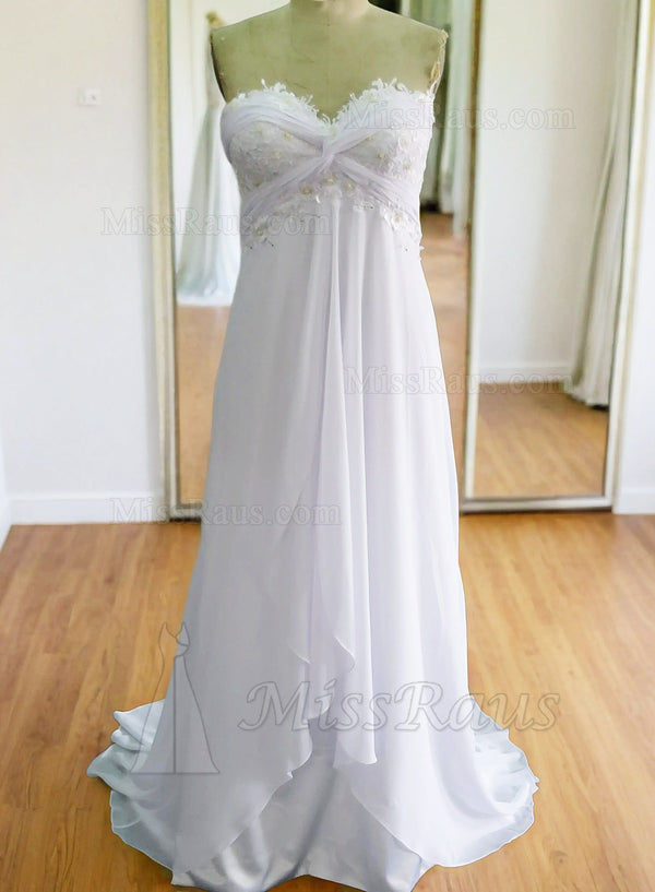 A Line Sweetheart High Waist Chiffon Beach Wedding Dress