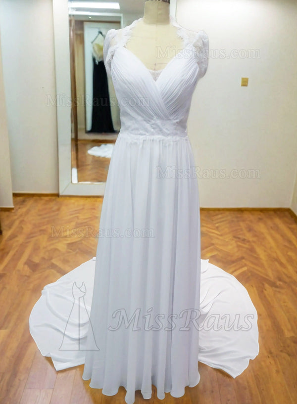 A Line Sweetheart White Chiffon Beach Wedding Dress